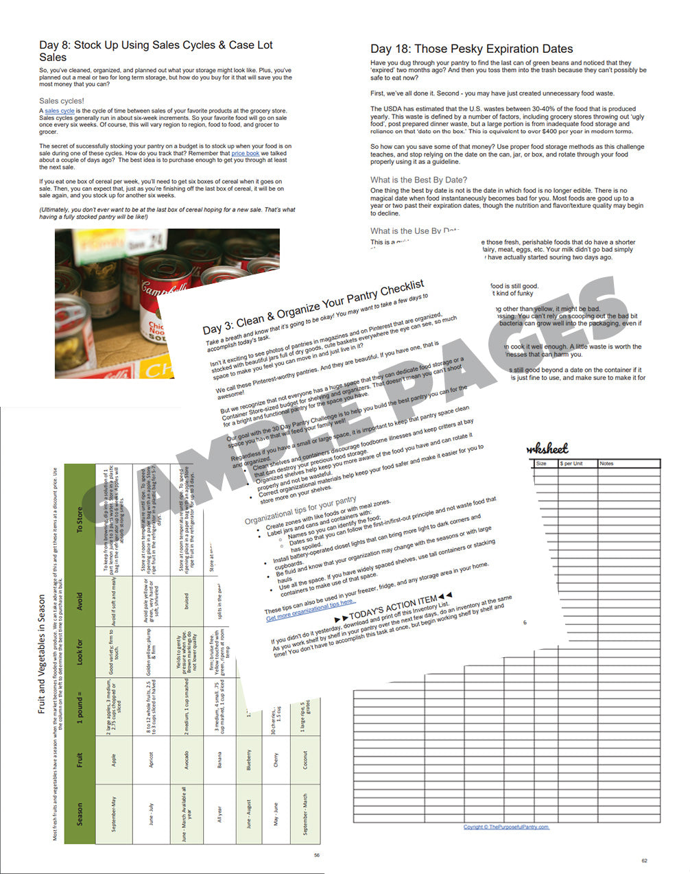 A sample page of The 30 Day Pantry Challenge by The Purposeful Pantry.