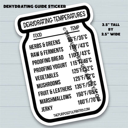 The Purposeful Pantry Dehydrating Temperature Guides & Checklist sticker.