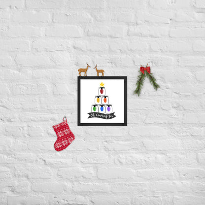 A Oh Canning Jar Framed Print with stockings hanging on a brick wall by The Purposeful Pantry.